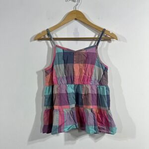 SO Y2K Babydoll Preppy Plaid Tiered Peplum Cami Top Womens XL Boho Resort‎ Vacay